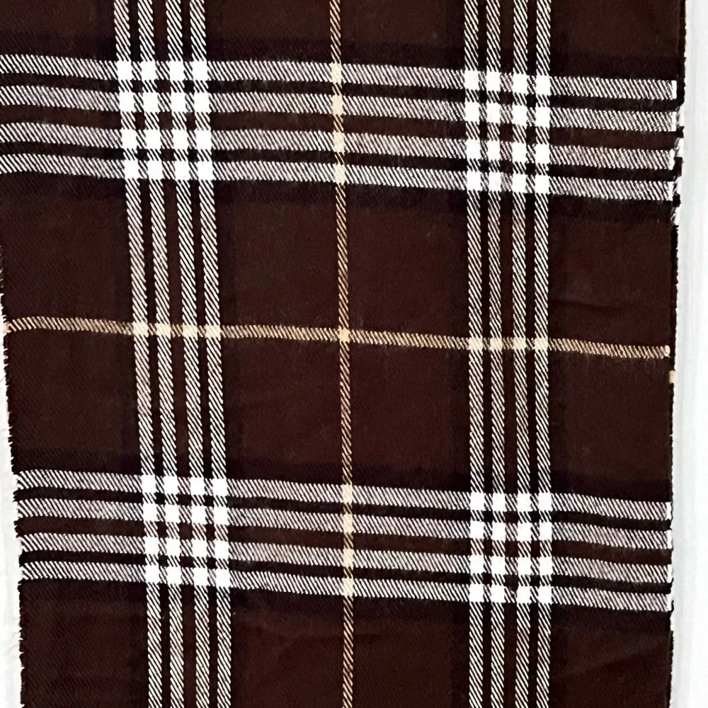 Cashmere 100% Made In Scotland Brown White Plaid Fringe Scarf Unisex One Size